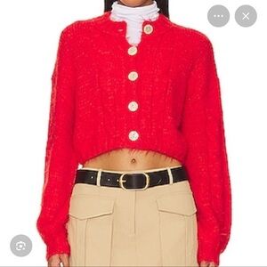 FREE PEOPLE | Bright Red Softspun Knot Cropped Cardigan | small